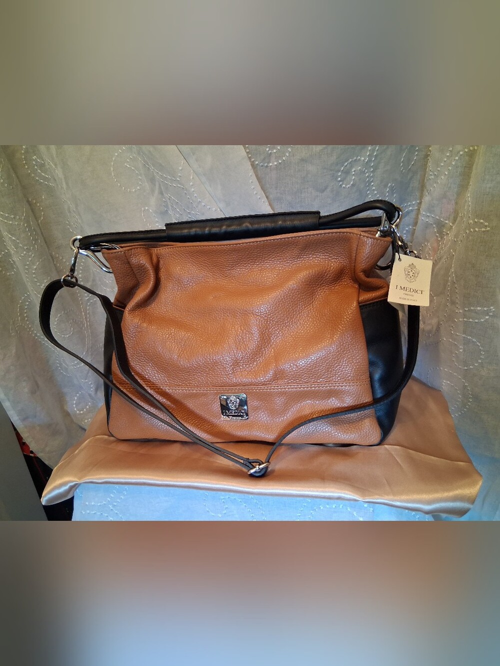 1 Medici Two-Tone Leather Shoulder Bag - Brown & Black NWT